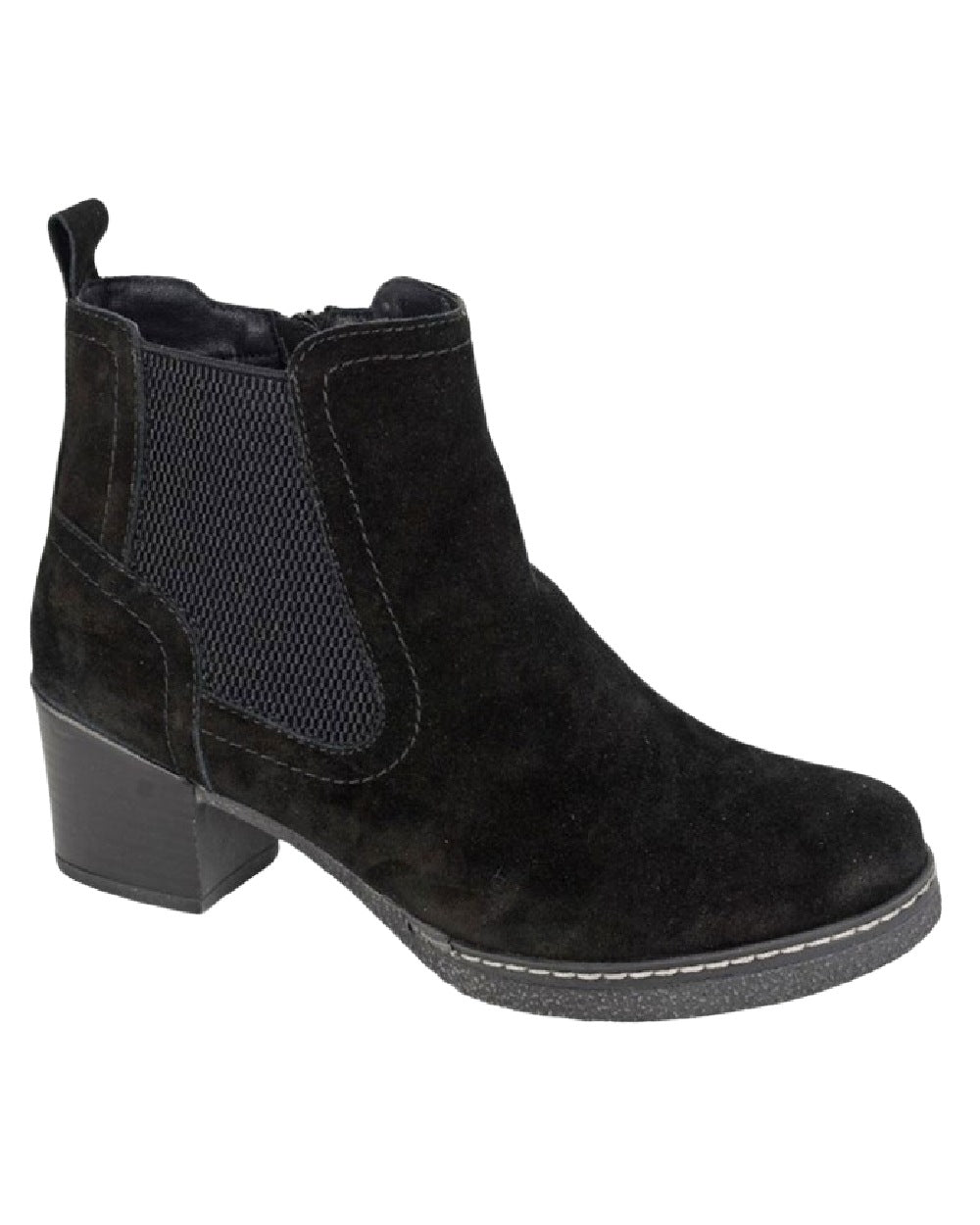 Black Coloured Cipriata Womens Alessina Gusset Inside Zip Ankle Boots on White Background
