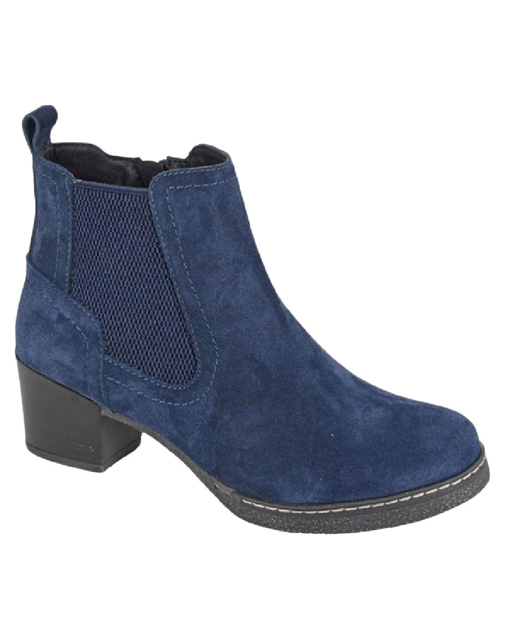 Navy Coloured Cipriata Womens Alessina Gusset Inside Zip Ankle Boots on White Background
