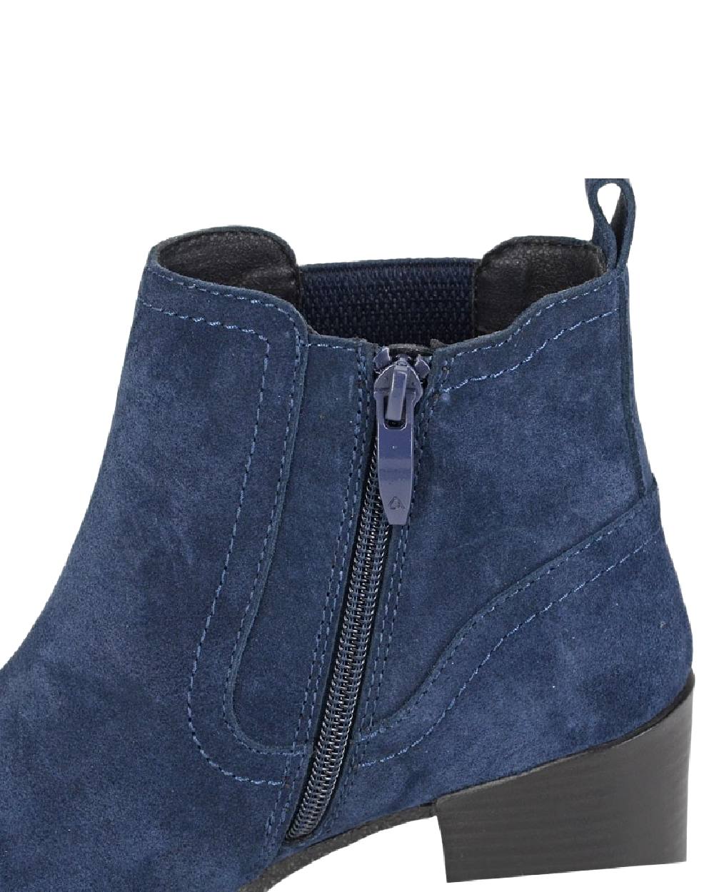 Navy Coloured Cipriata Womens Alessina Gusset Inside Zip Ankle Boots on White Background
