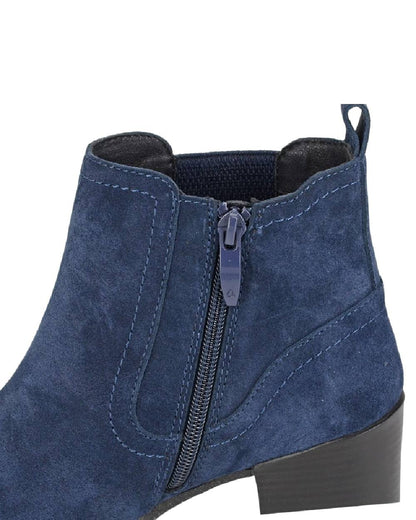 Navy Coloured Cipriata Womens Alessina Gusset Inside Zip Ankle Boots on White Background
