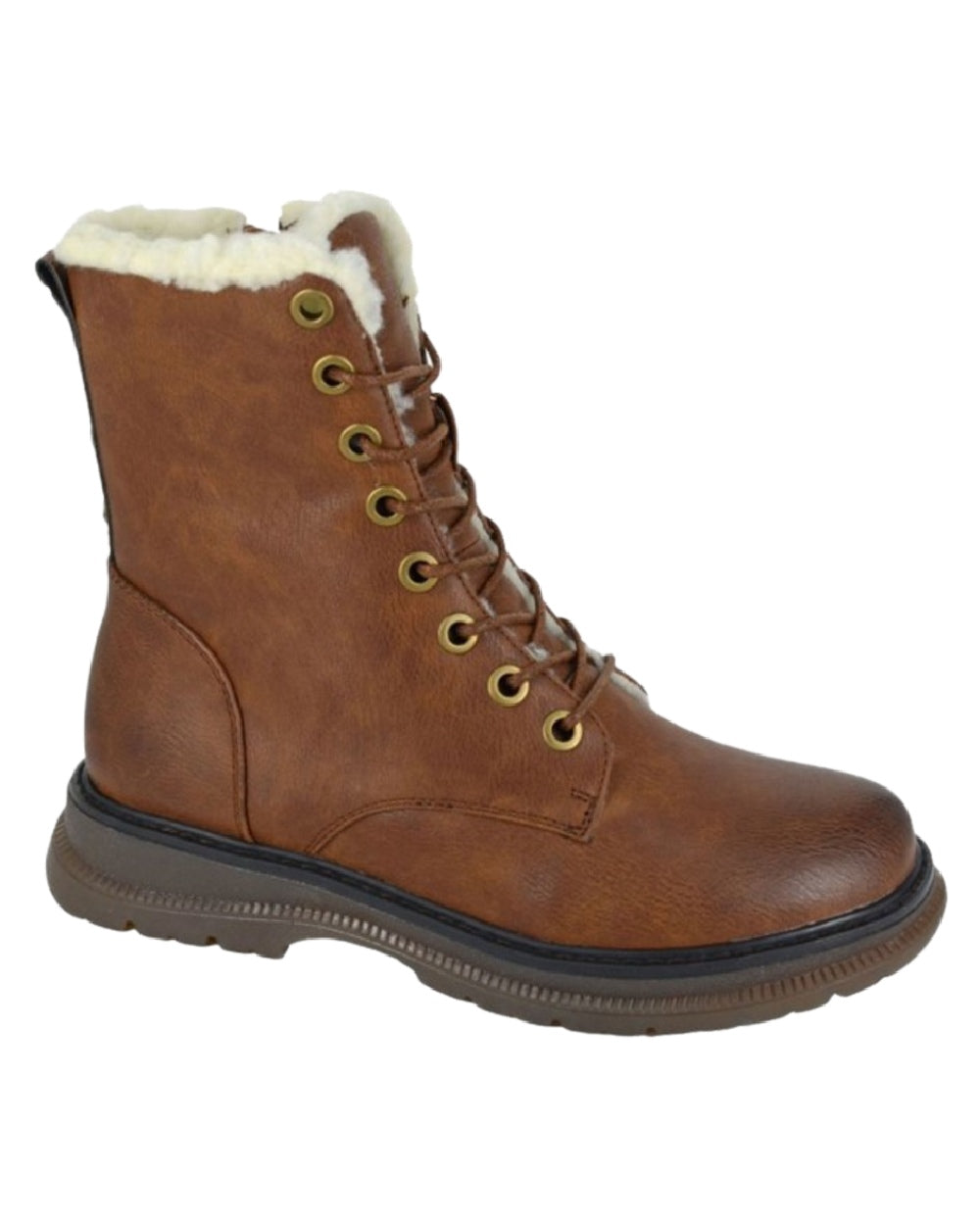Brown Coloured Cipriata Womens Andretta 8 Eyelet Zip Warm Lined Ankle Boots on White Background
