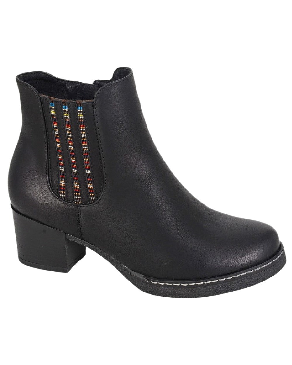 Black Coloured Cipriata Womens Annella Inside Zip Gusset Ankle Boots on White Background
