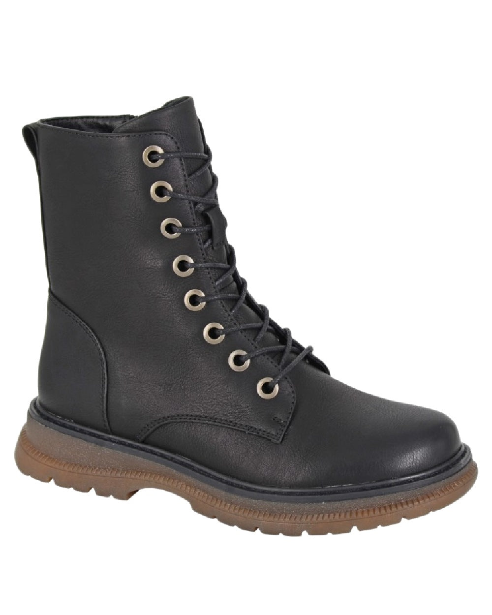 Black Matt Coloured Cipriata Womens Annetta 8 Eye Lace Inside Zip Boots on White Background
