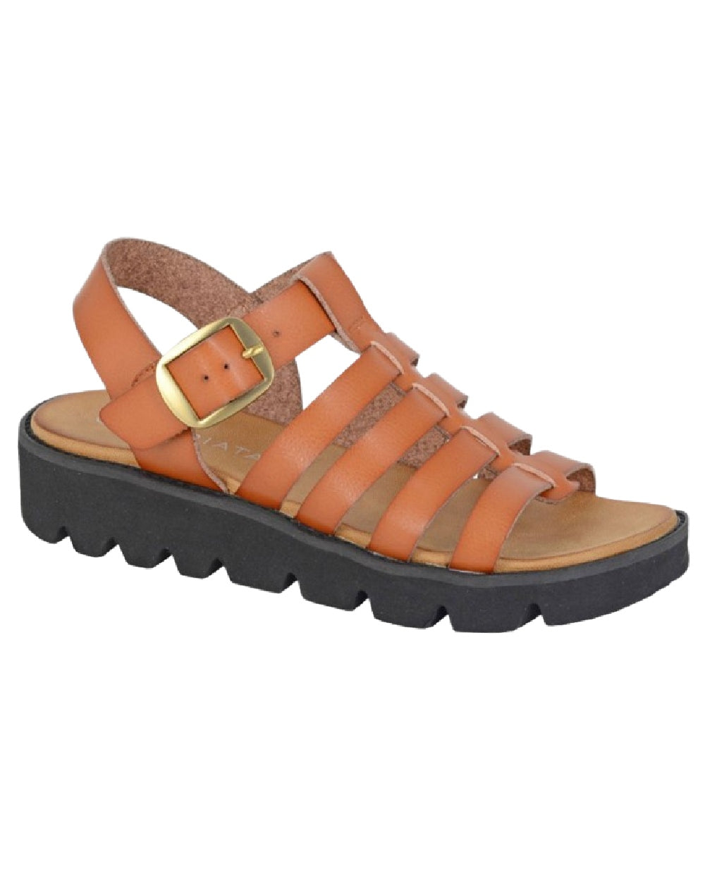 Tan Coloured Cipriata Womens Azia T-Bar Halter Back Wedge Sandals on White Background
