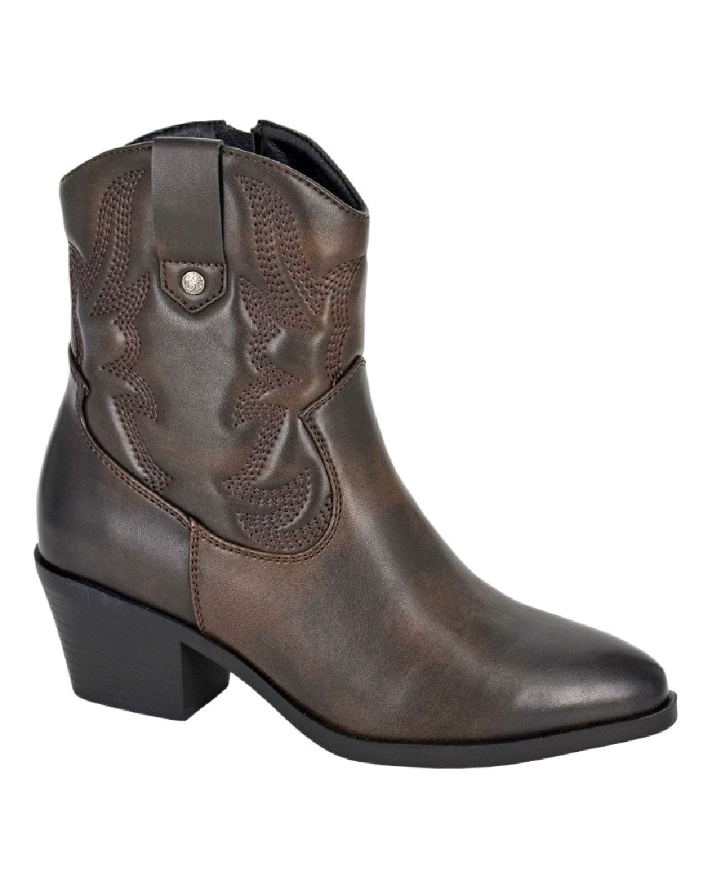Dark Brown Coloured Cipriata Womens Bertilla Inside Zip Western Cowgirl Ankle Boots on White Background
