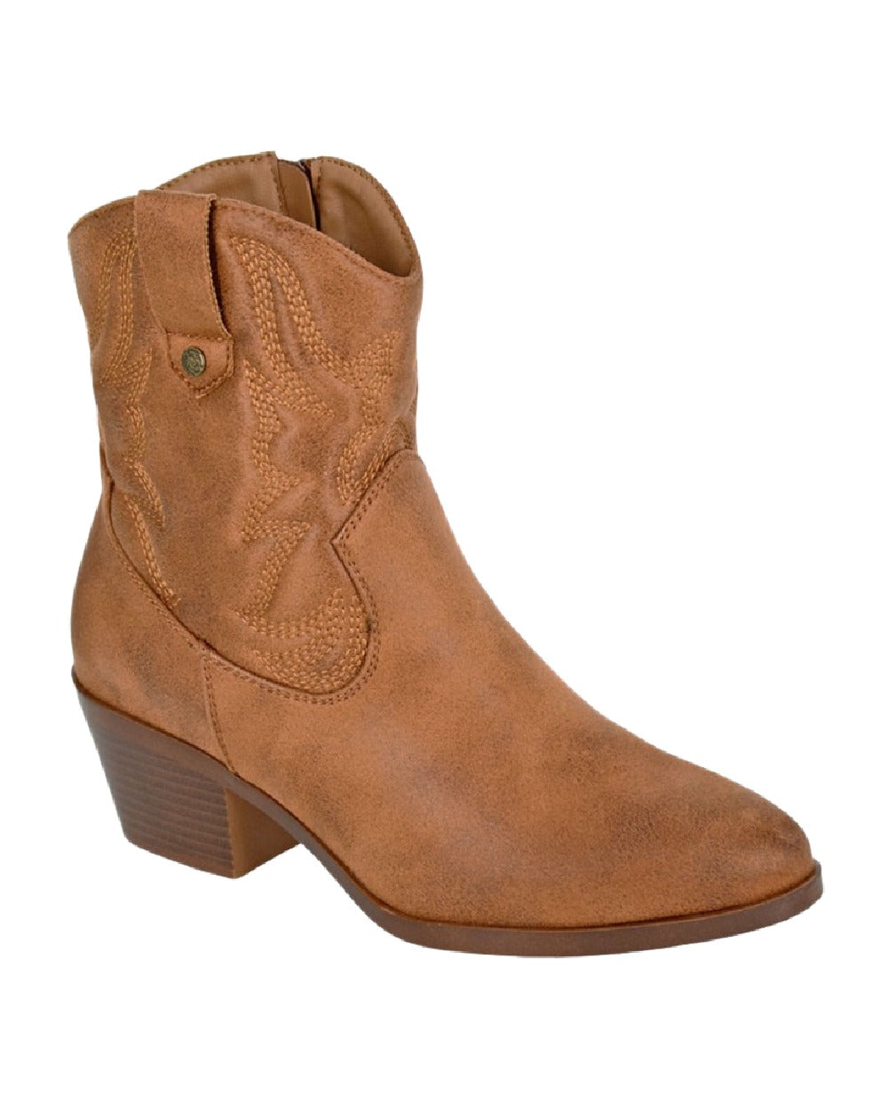 Tan Coloured Cipriata Womens Bertilla Inside Zip Western Cowgirl Ankle Boots on White Background
