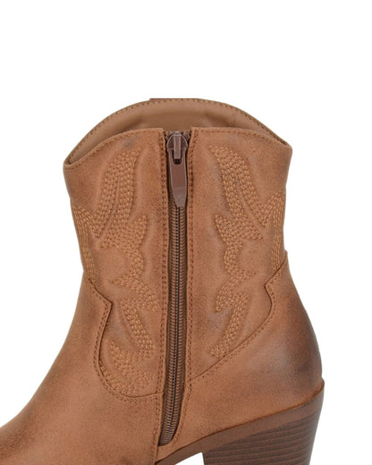 Tan Coloured Cipriata Womens Bertilla Inside Zip Western Cowgirl Ankle Boots on White Background
