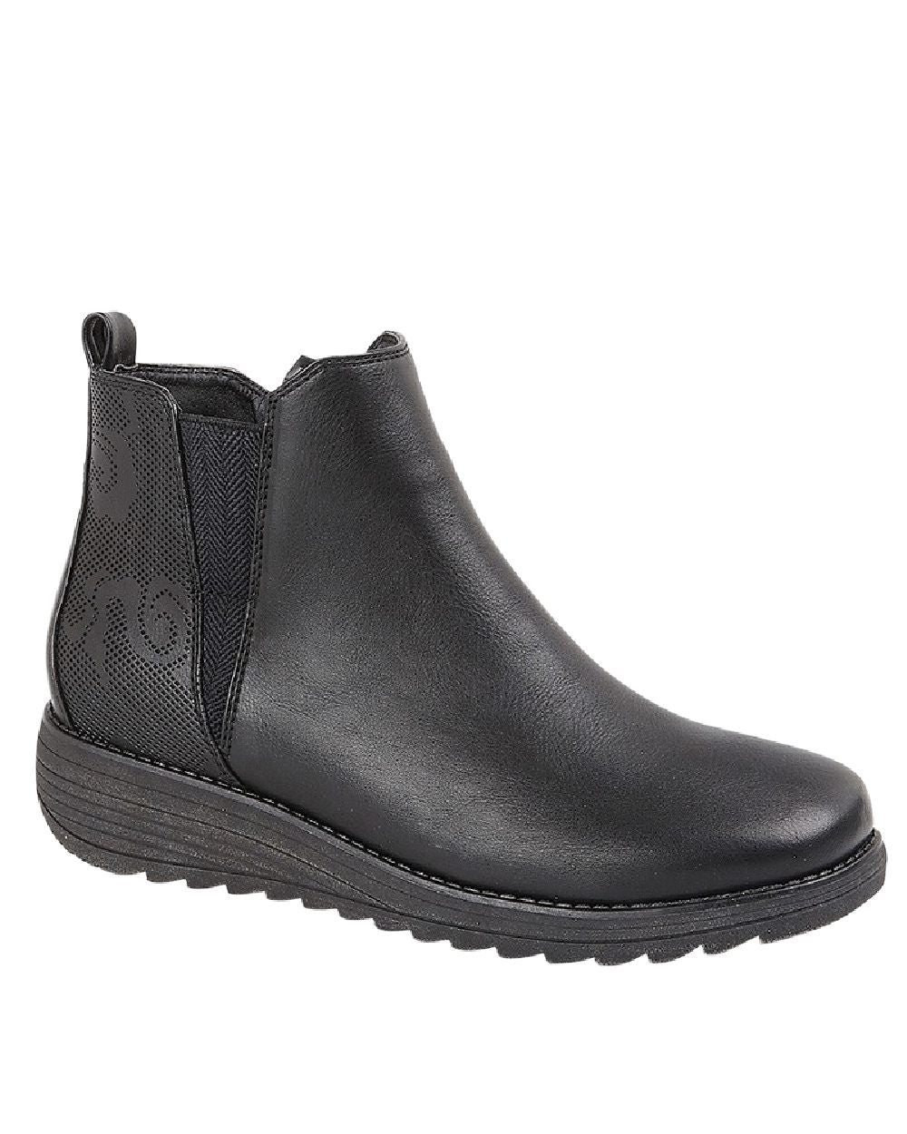 Black Coloured Cipriata Womens Debora Side V Inside Zip Gusset Ankle Boots on White Background
