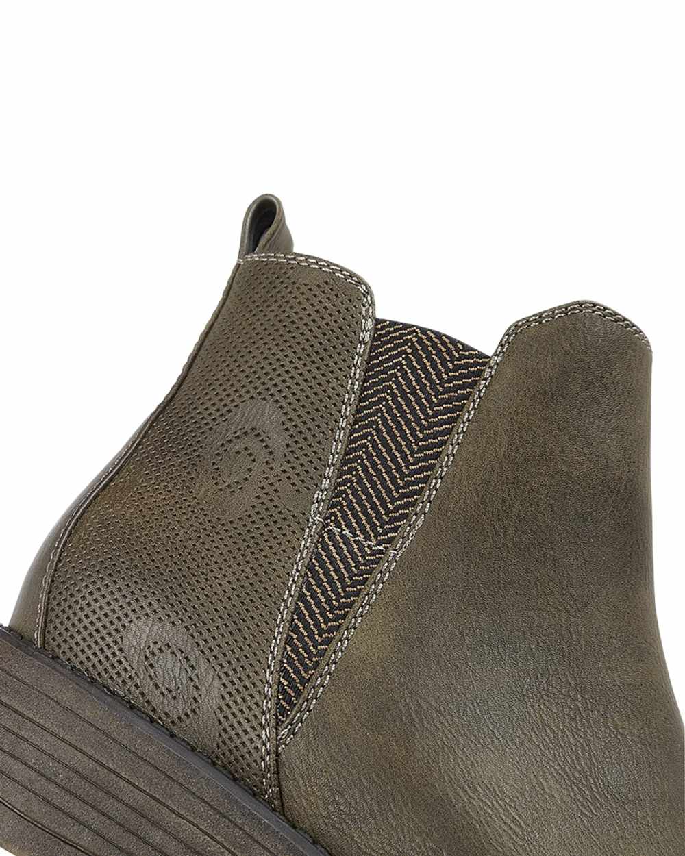 Olive Coloured Cipriata Womens Debora Side V Inside Zip Gusset Ankle Boots on White Background
