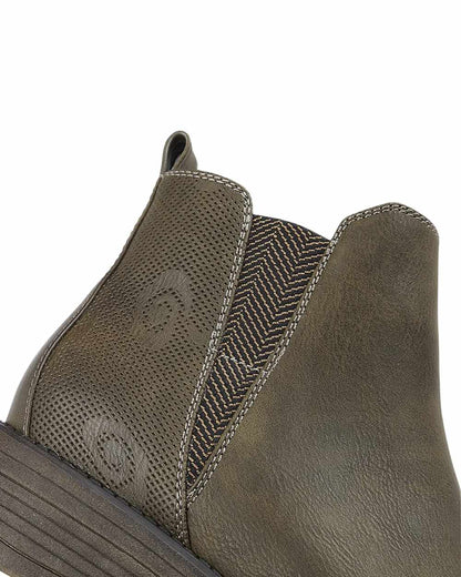 Olive Coloured Cipriata Womens Debora Side V Inside Zip Gusset Ankle Boots on White Background
