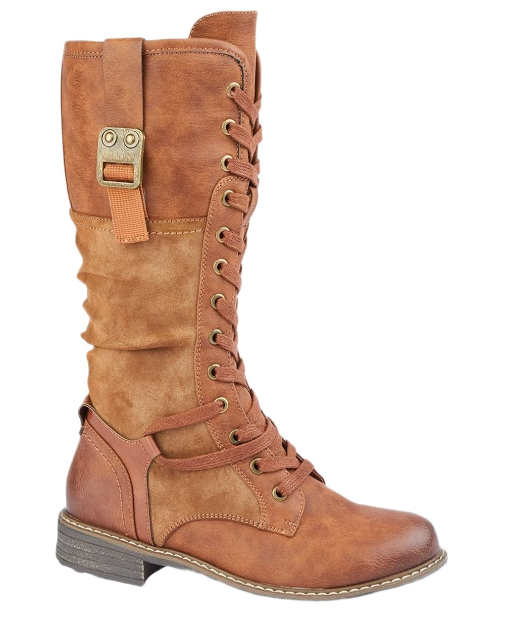 Tan Brush Coloured Cipriata Womens Gabriela High Leg Inside Zip Lace Up Boots on White Background

