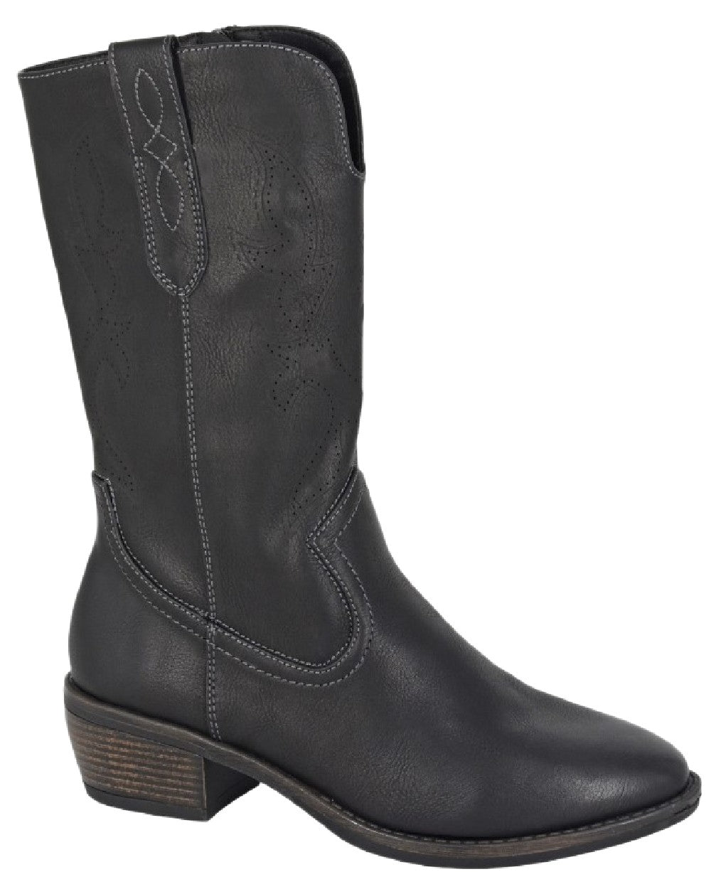 Black Coloured Cipriata Womens Wanda Inside Zip Cowgirl Boots on White Background

