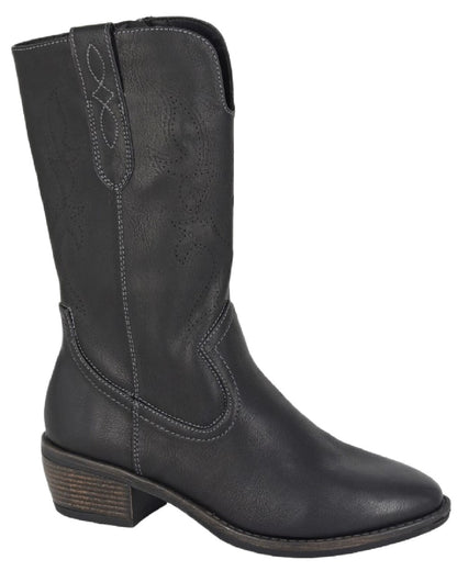 Black Coloured Cipriata Womens Wanda Inside Zip Cowgirl Boots on White Background
