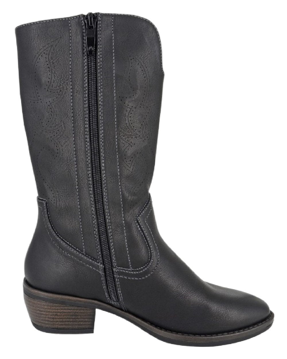 Black Coloured Cipriata Womens Wanda Inside Zip Cowgirl Boots on White Background
