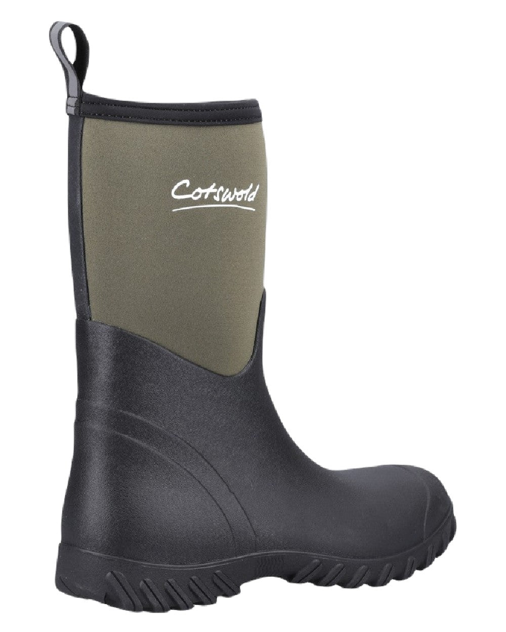 Green Coloured Cotswold Ashmead Wellingtons on White Background
