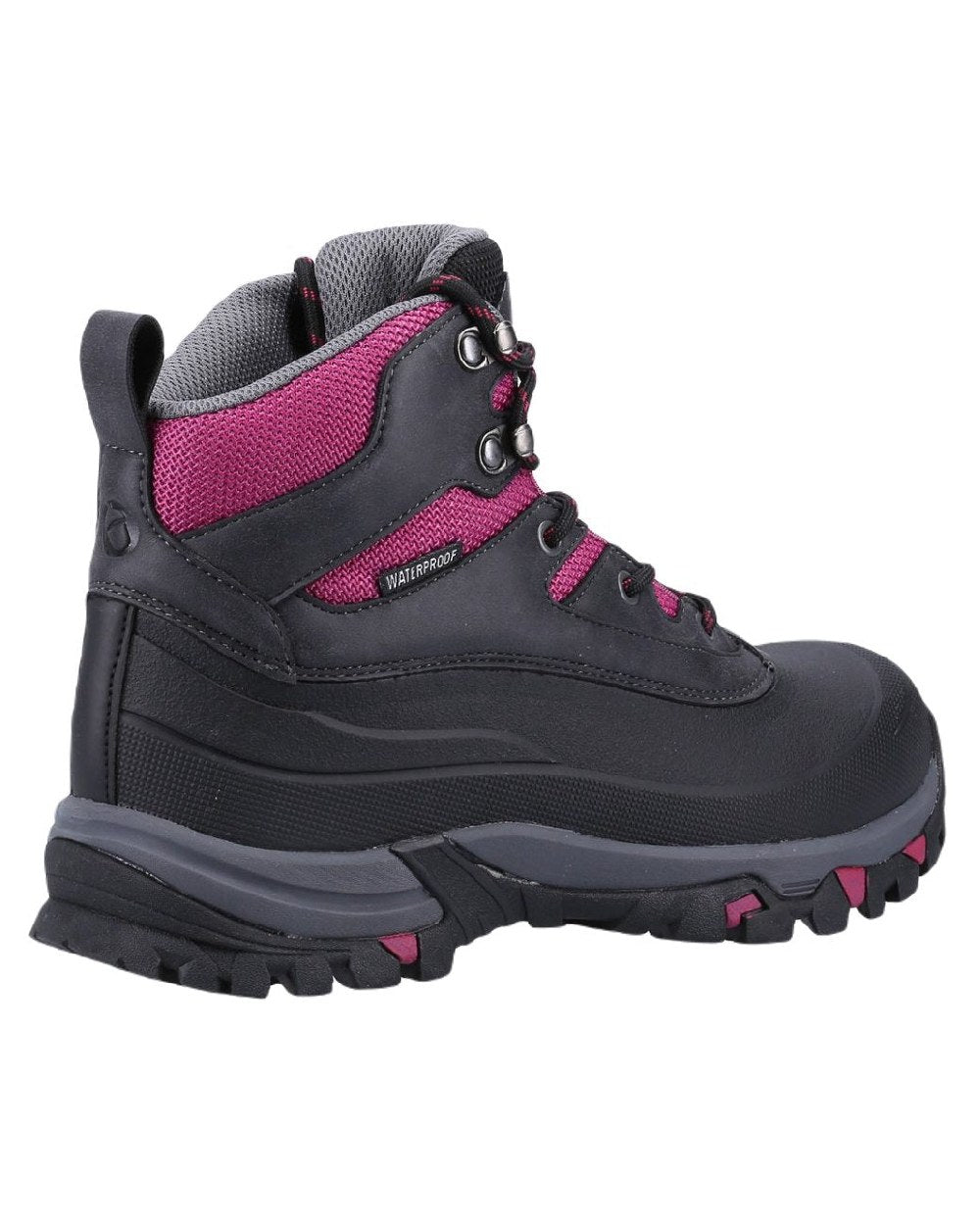 Grey/Berry coloured Cotswold Calmsden Womens Hiking Boots on white background 