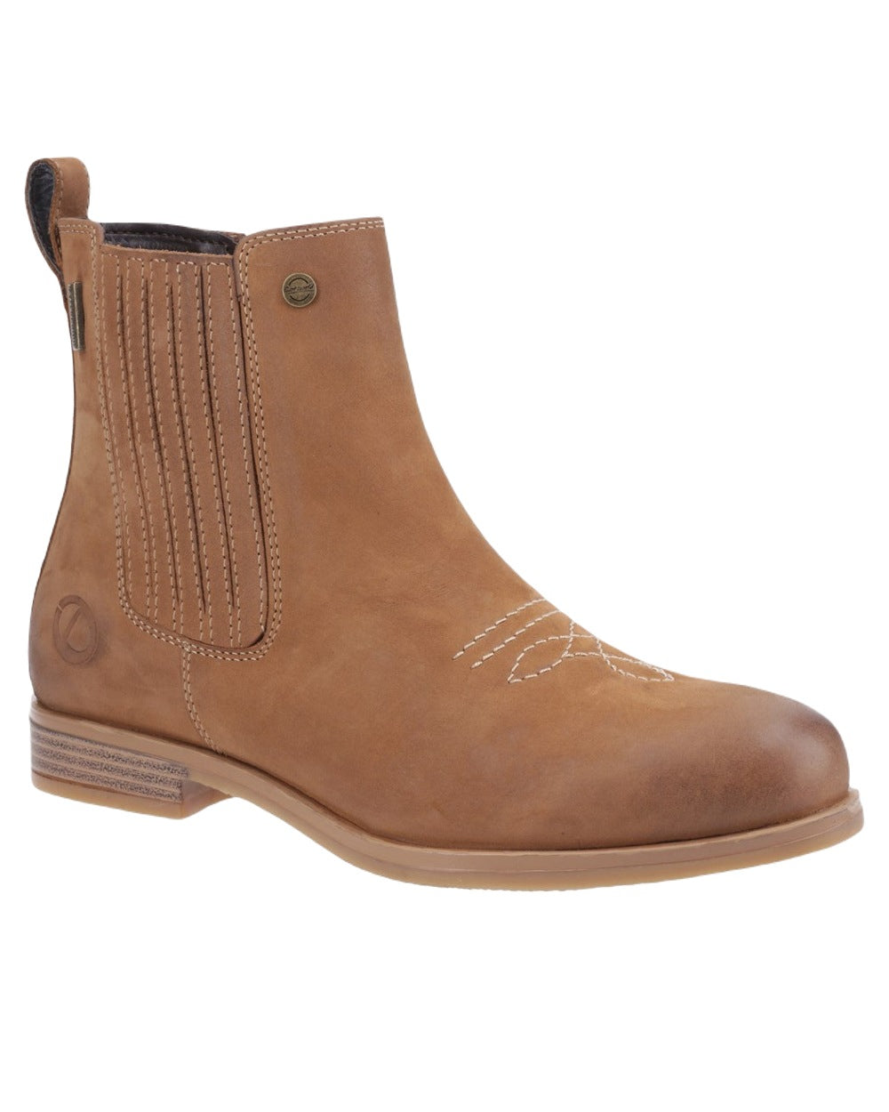 Tan Coloured Cotswold Didbrook Ankle Boots on White Background
