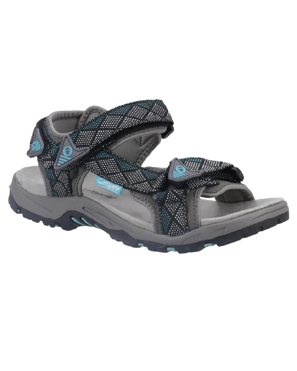 Grey/Turquoise coloured Cotswold Foxcote Sandals on white background 