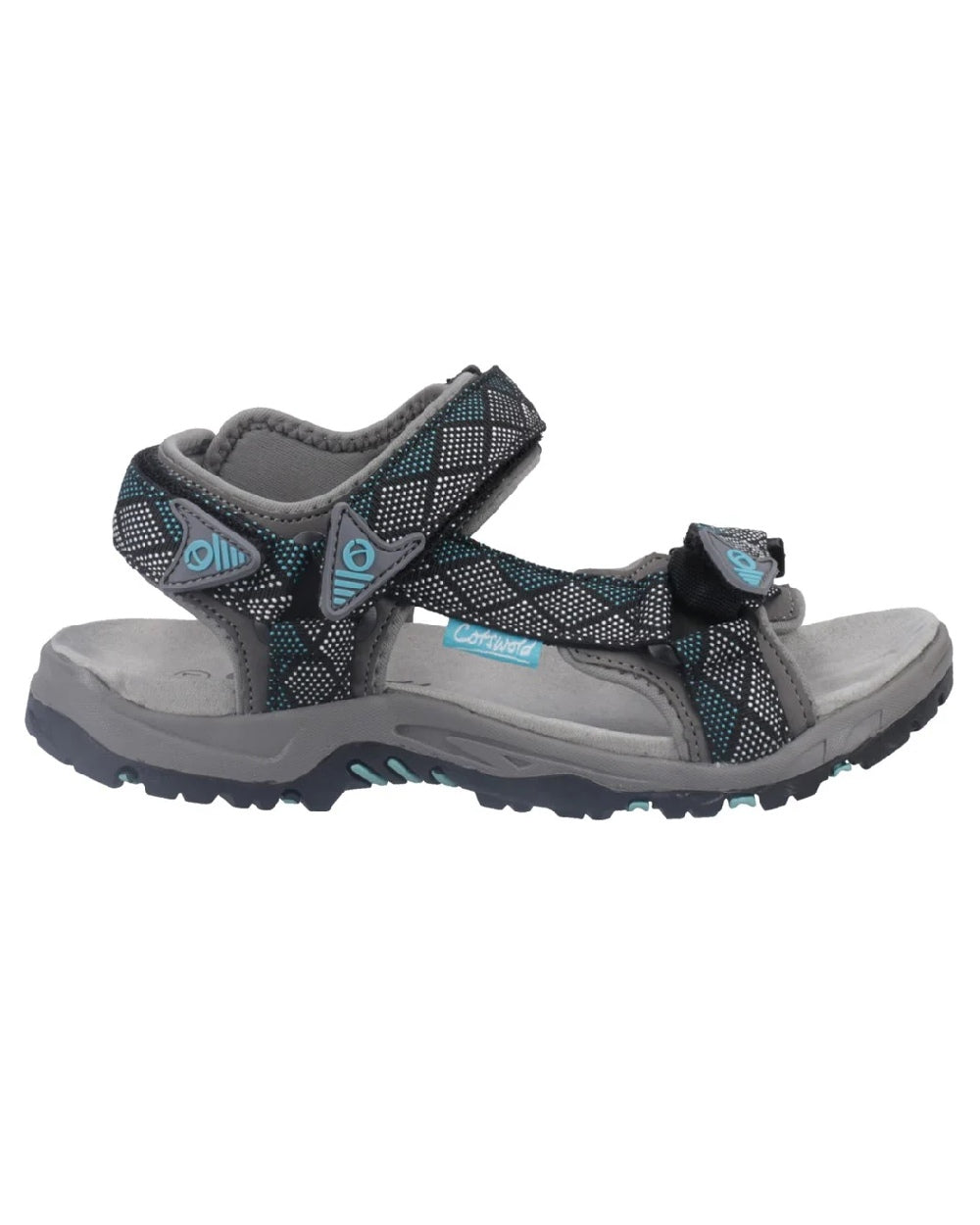 Grey/Turquoise coloured Cotswold Foxcote Sandals on white background 