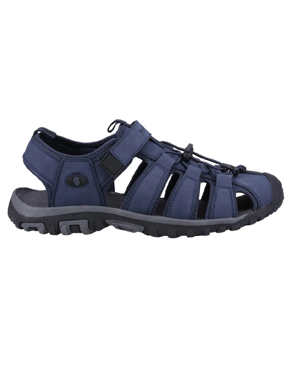 Navy coloured Cotswold Furze Sandals on white background 