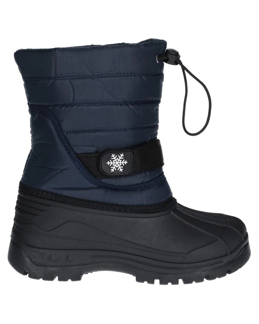 Navy coloured Cotswold Junior Icicle Toggle Lace Snow Boots on white background 