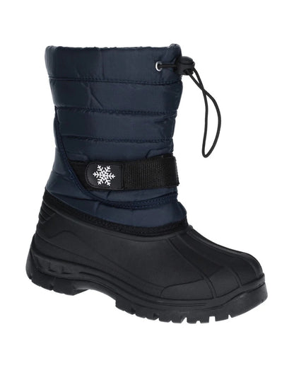 Navy coloured Cotswold Junior Icicle Toggle Lace Snow Boots on white background 