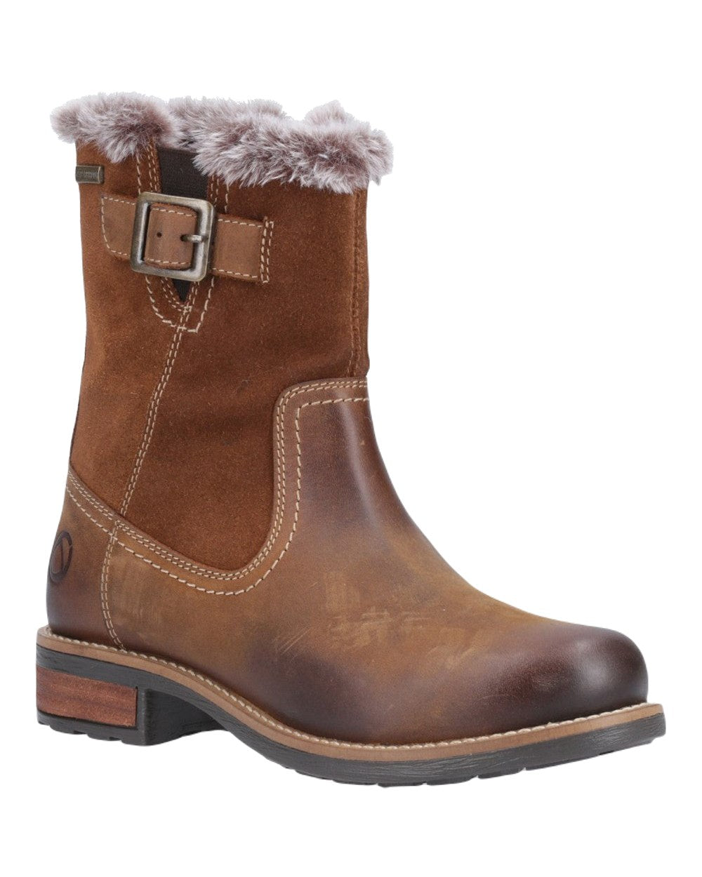 Tan Coloured Cotswold Kemerton Ankle Boots on White Background
