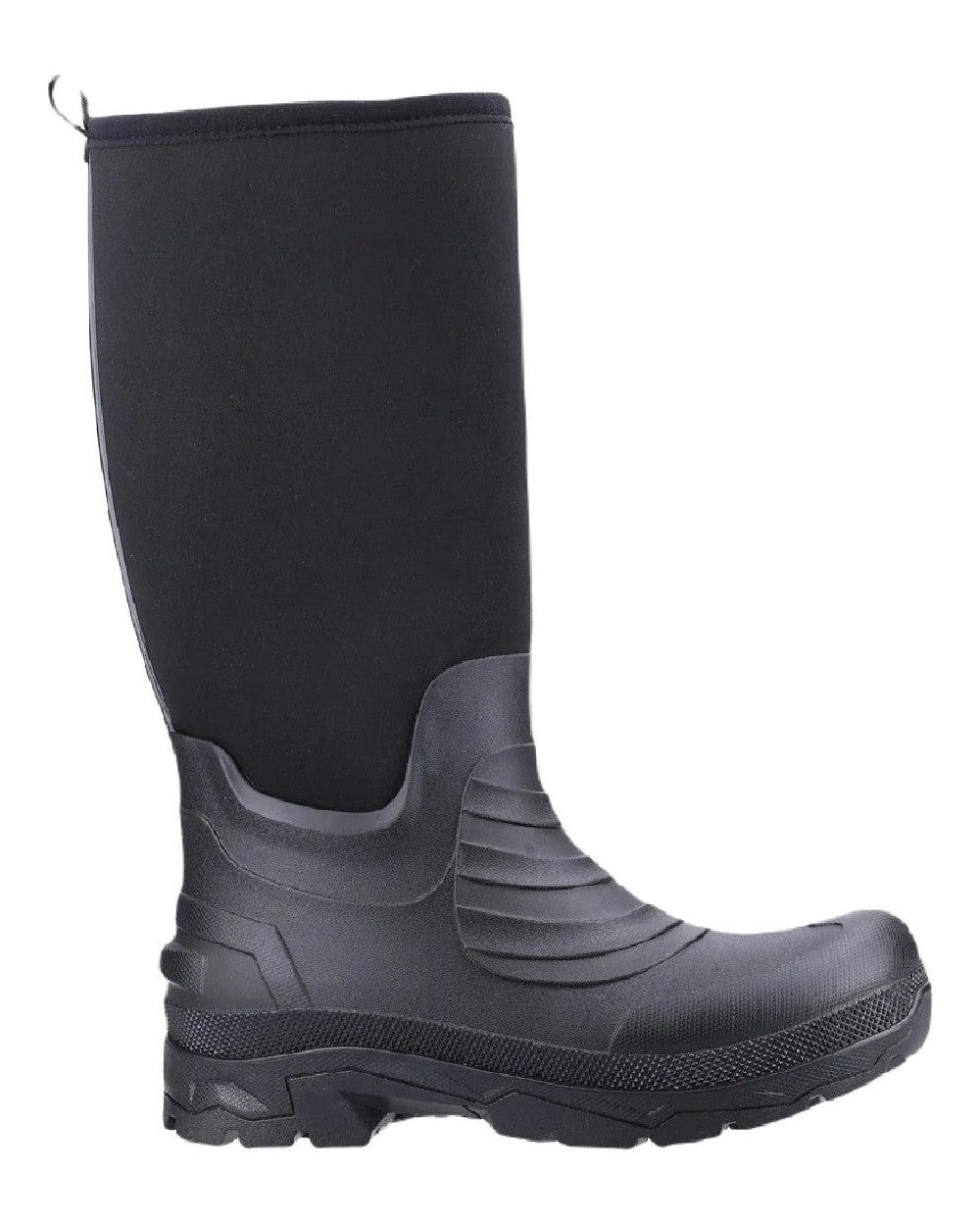 Black coloured Cotswold Kenwood Wellingtons on white background 