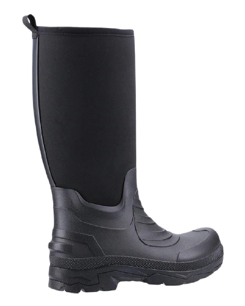 Black coloured Cotswold Kenwood Wellingtons on white background 