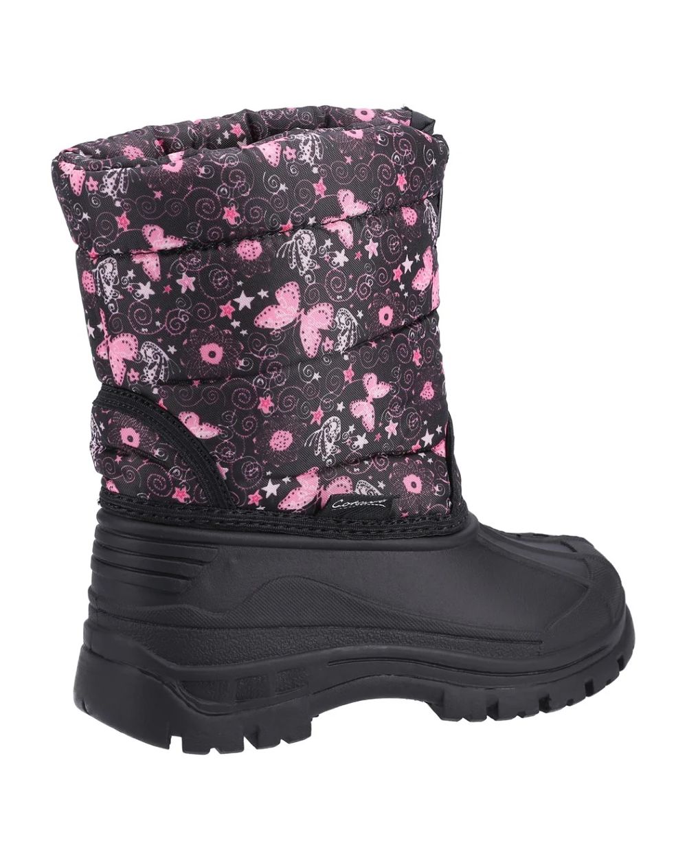 Butterfly coloured Cotswold Kids Iceberg Zip Snow Boots on white background 