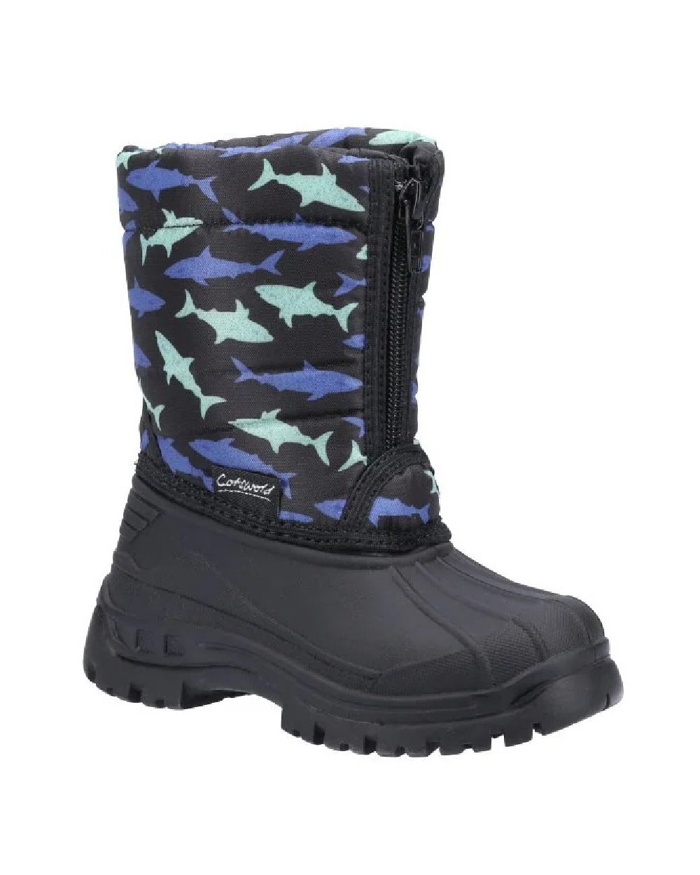 Shark coloured Cotswold Kids Iceberg Zip Snow Boots on white background 