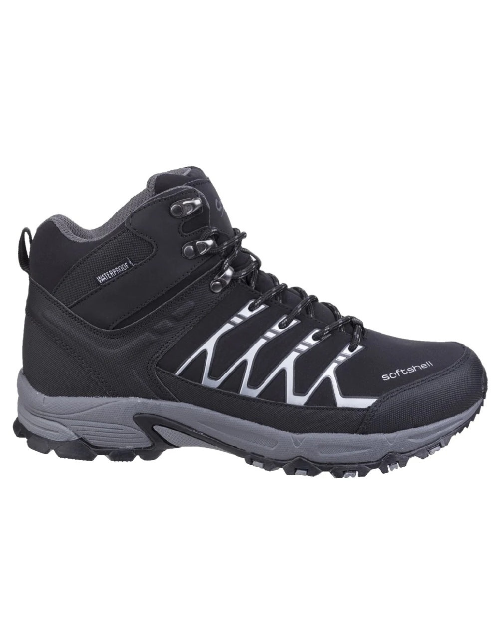 Black coloured Cotswold Mens Abbeydale Mid Hiking Boots on white background 