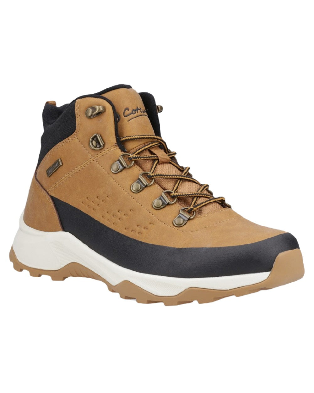 Tan Coloured Cotswold Mens Ryeford Hiking Boots on White Background
