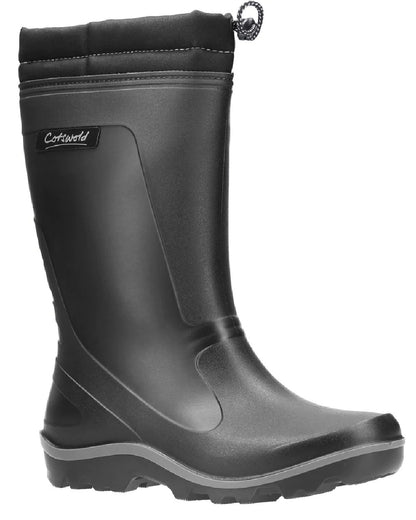 Black coloured Cotswold Minchinhampton Lined Wellington Boots on white background 