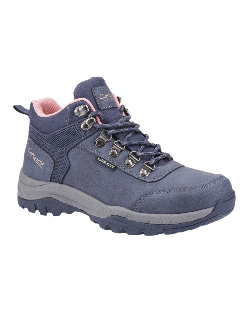Navy Coloured Cotswold Womens Overbury Hiking Boots on White Background
