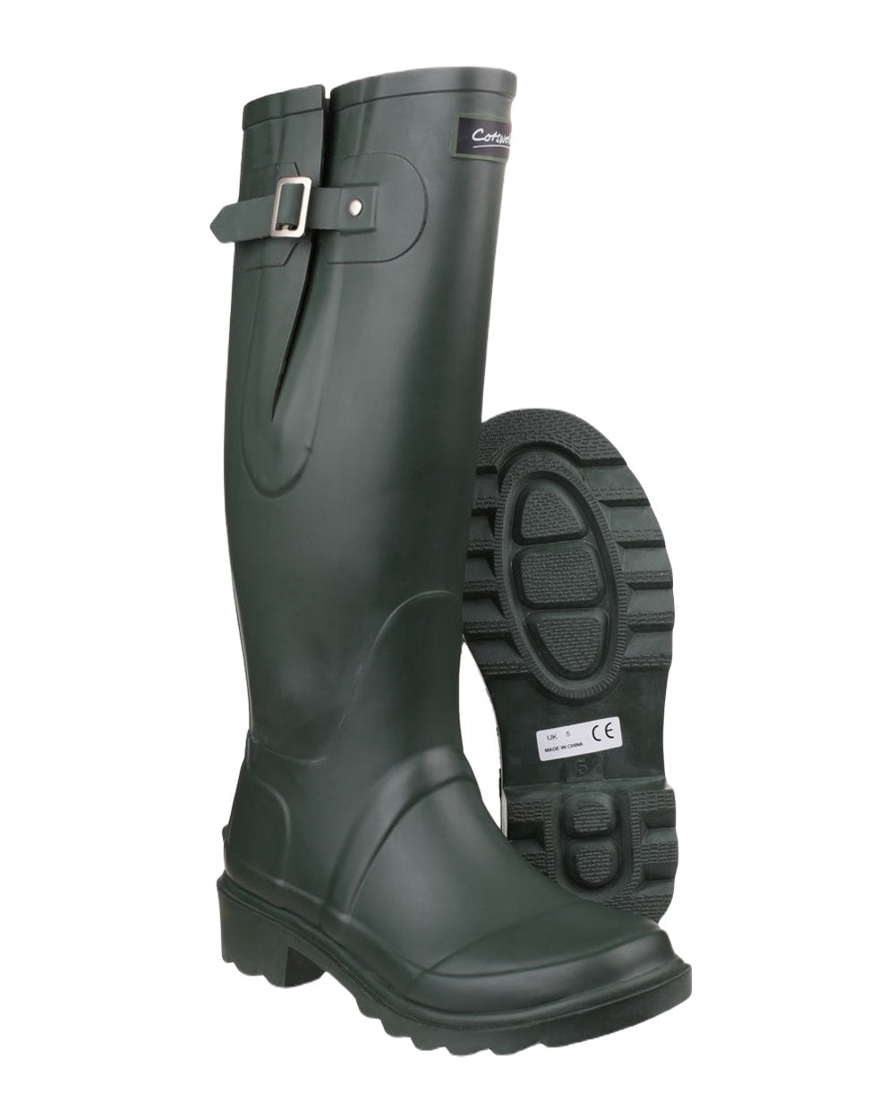 Green coloured Cotswold Ragley Waterproof Wellington Boots on white background 