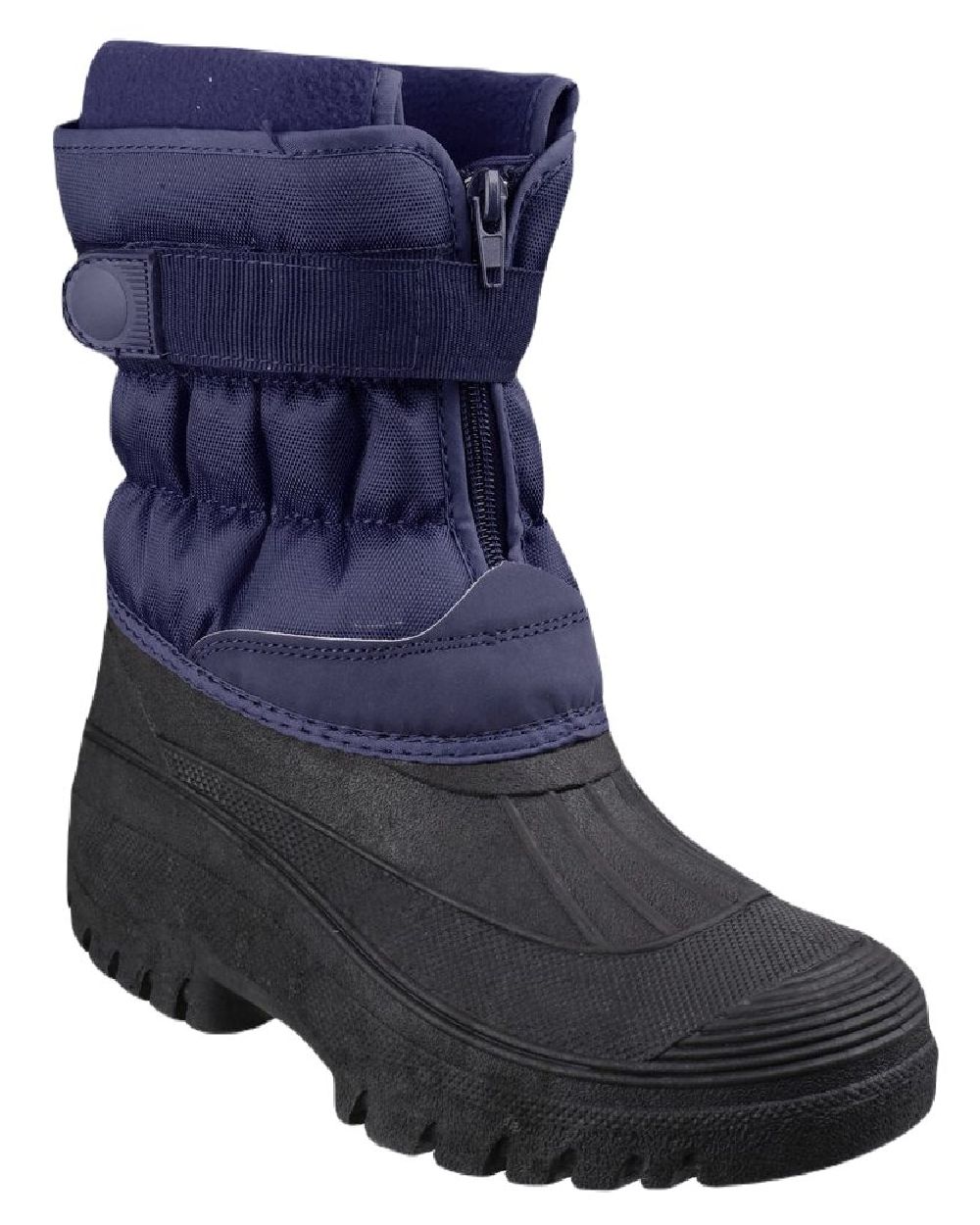 Navy coloured Cotswold Womens Chase Zip Up Winter Boots on white background 