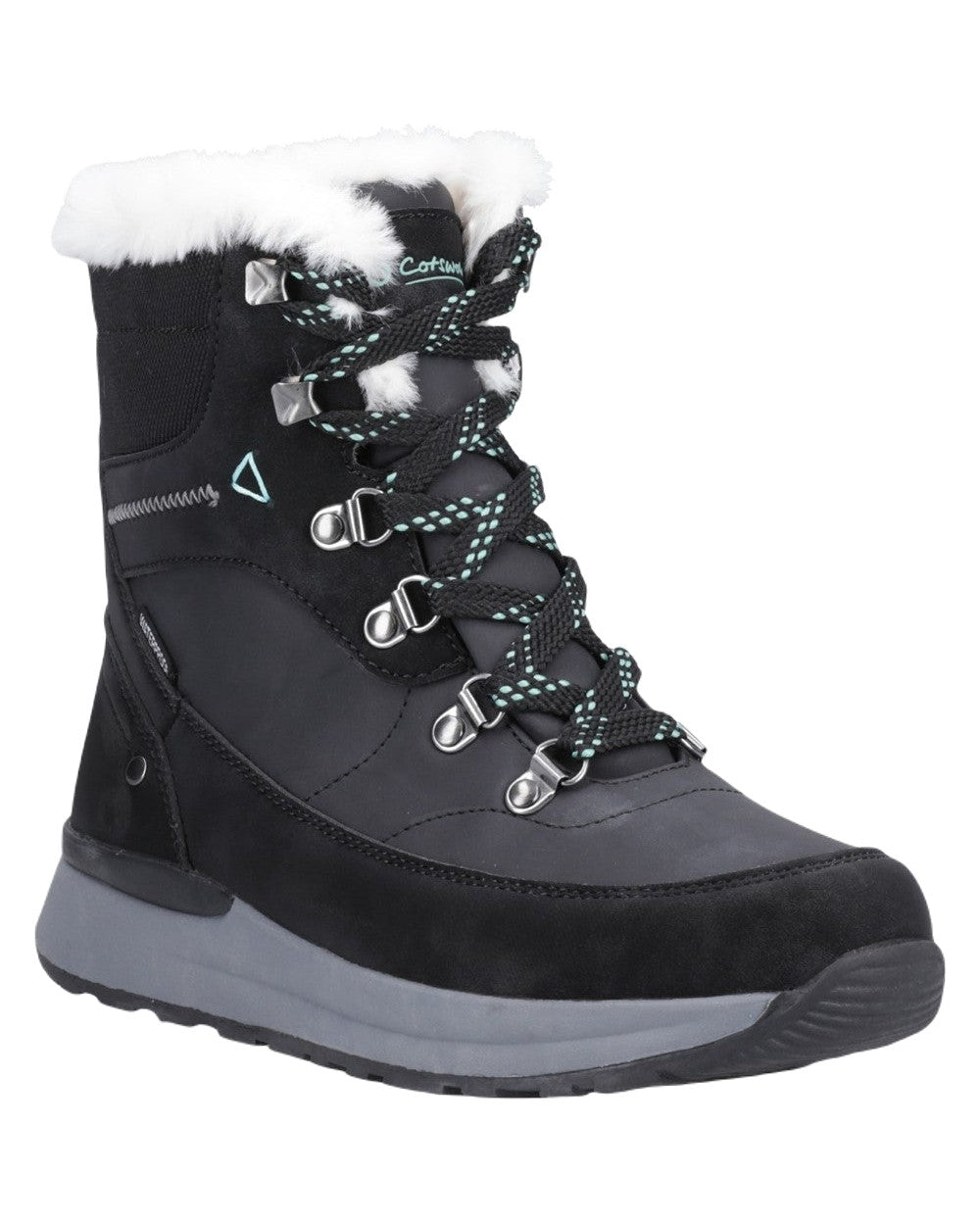 Black Coloured Cotswold Womens Sheephouse Hiking Boots on White Background
