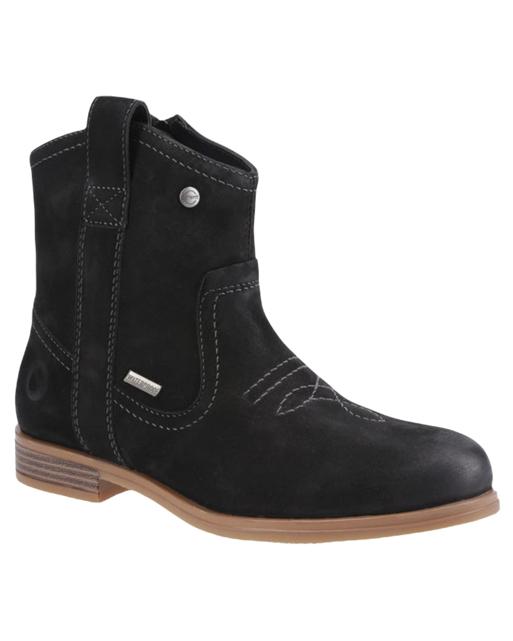 Black Coloured Cotswold Womens Signet Ankle Boots on White Background
