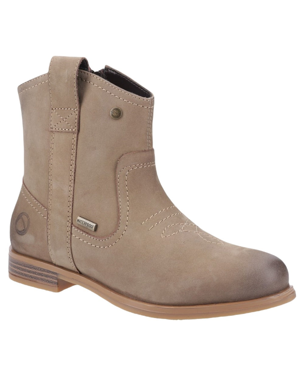 Taupe Coloured Cotswold Womens Signet Ankle Boots on White Background
