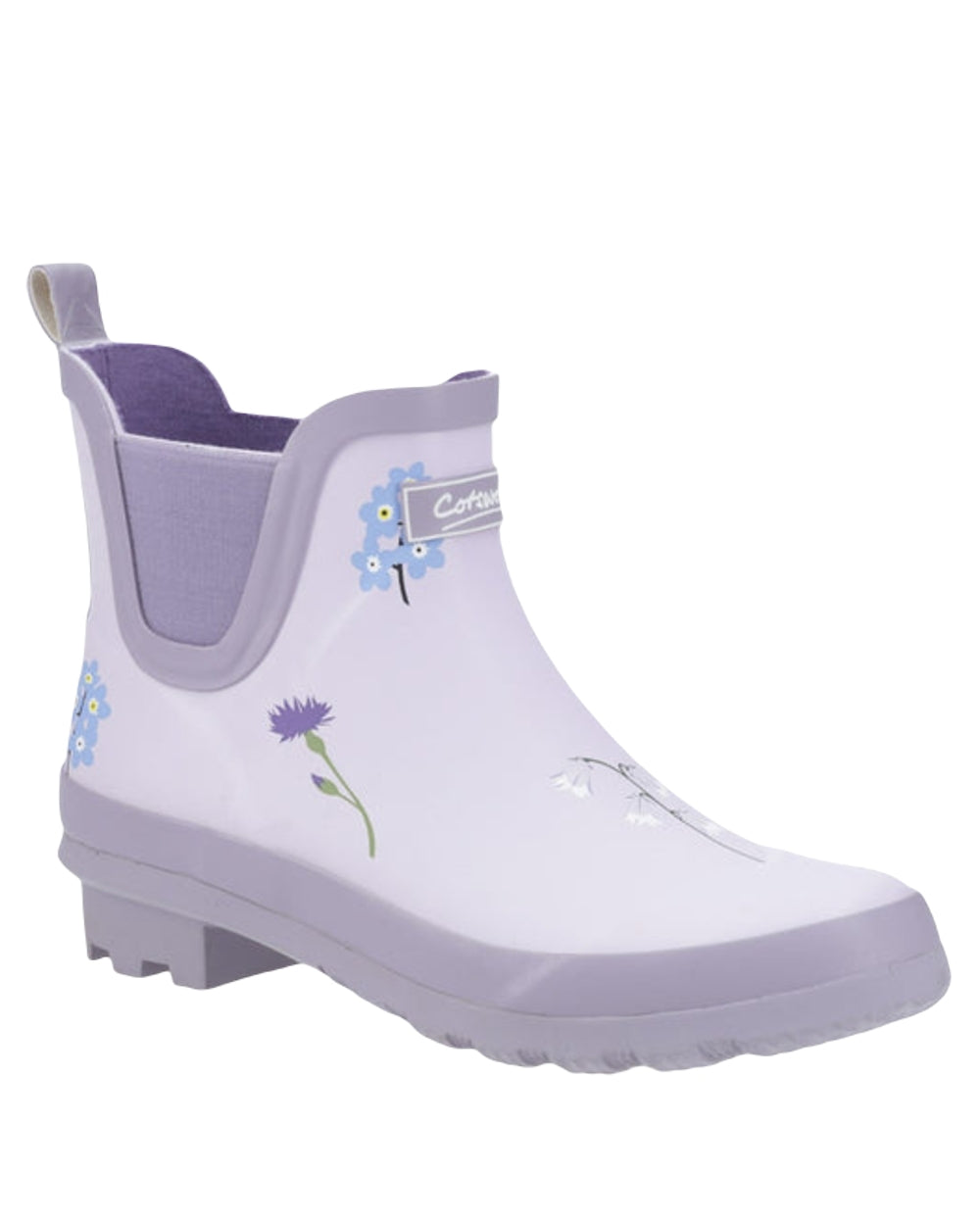 Lilac Coloured Cotswold Womens Wildflower Ankle Wellingtons on White Background
