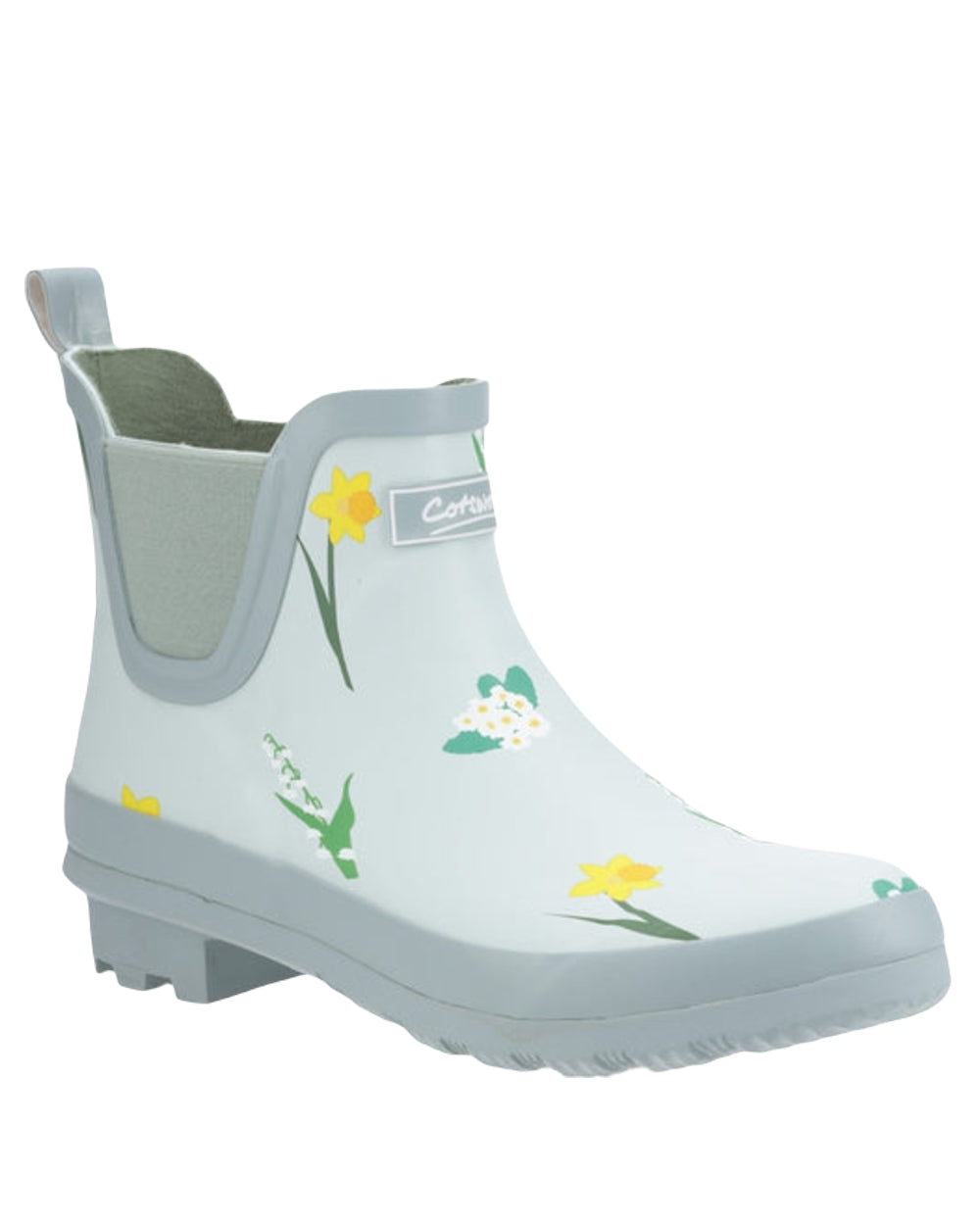 Mint Coloured Cotswold Womens Wildflower Ankle Wellingtons on White Background
