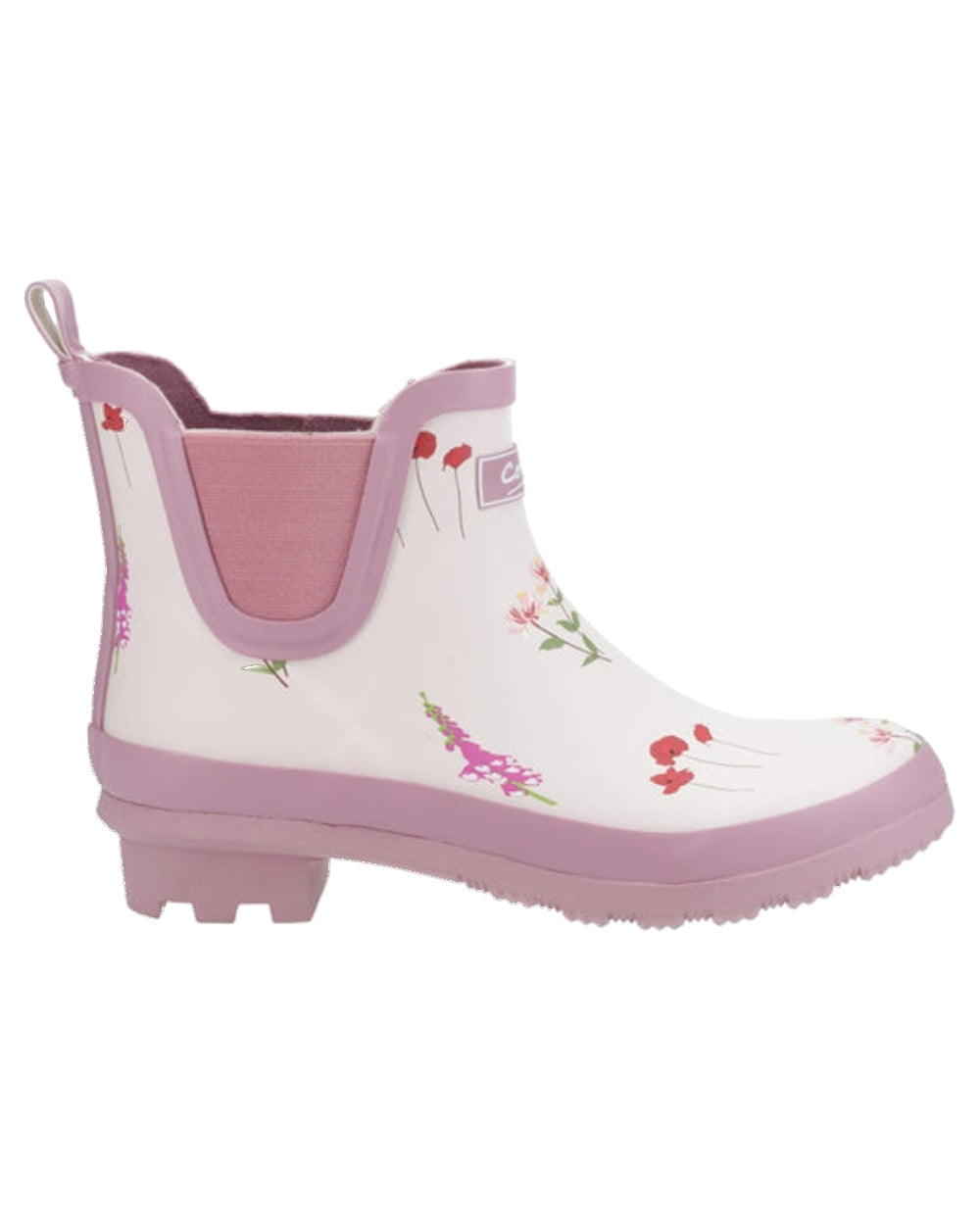 Pink Coloured Cotswold Womens Wildflower Ankle Wellingtons on White Background
