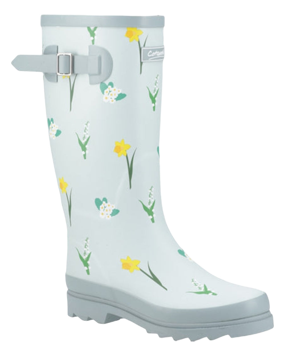 Mint Coloured Cotswold Womens Wildflower Tall Wellingtons on White Background
