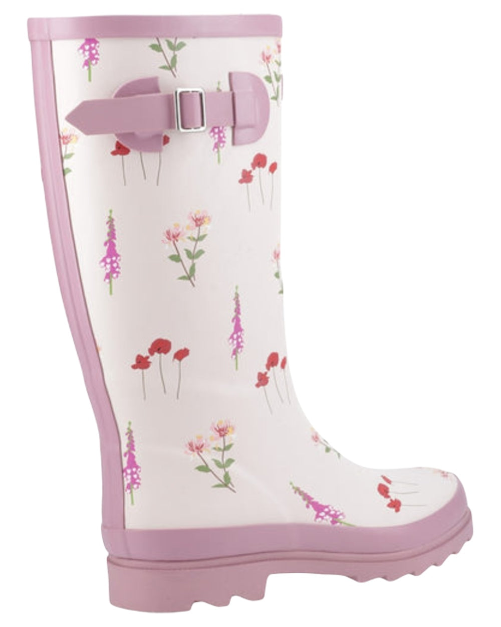 Pink Coloured Cotswold Womens Wildflower Tall Wellingtons on White Background
