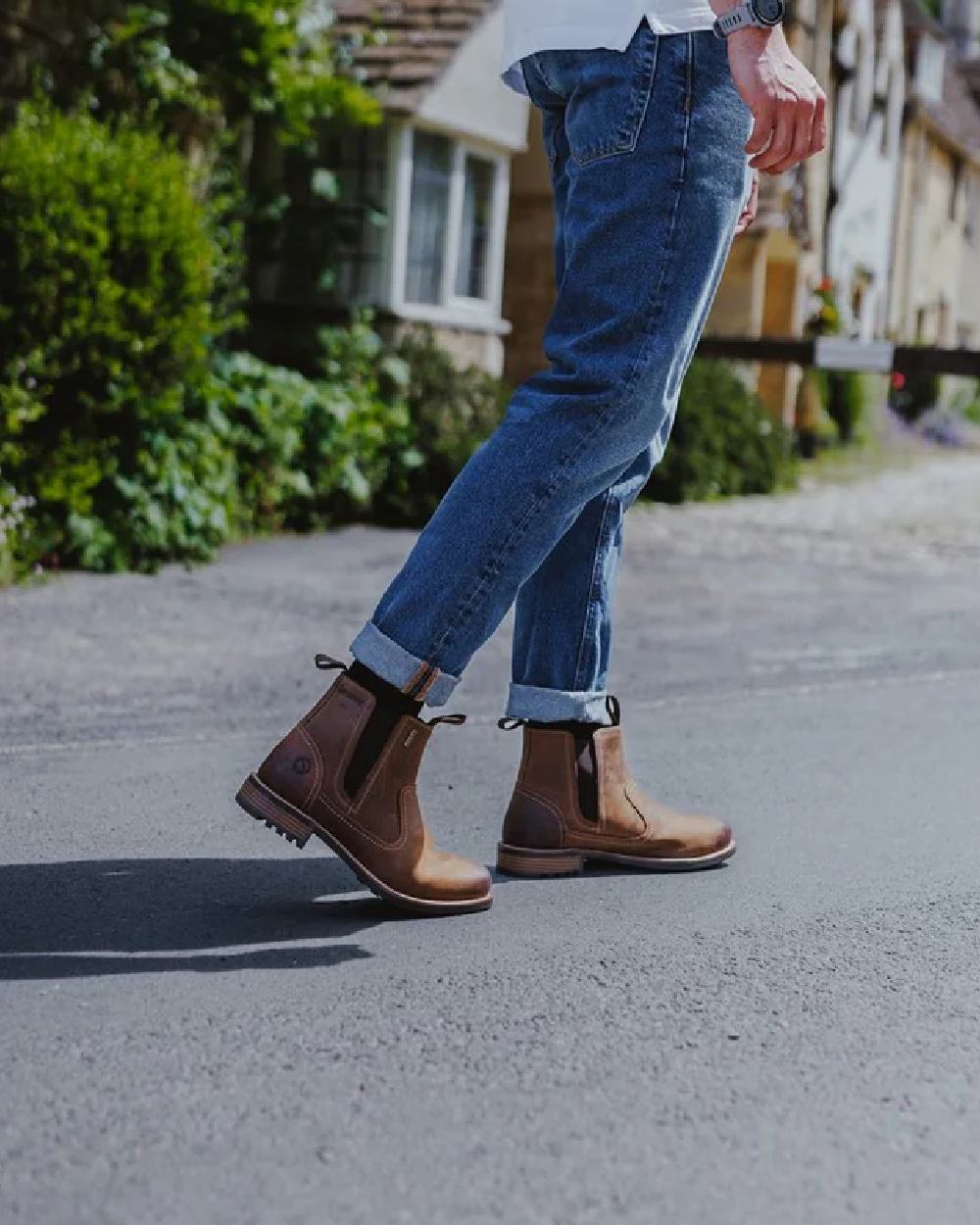Light Brown Coloured Cotswold Worcester Chelsea Boots on Outdoor Background
