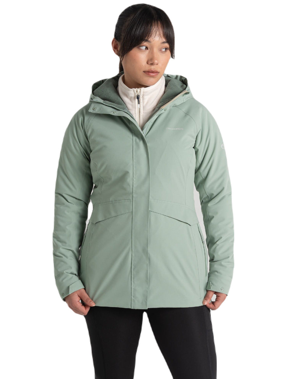 Meadow Haze Coloured Craghoppers Caldbeck Womens Waterproof Thermal Jacket On A White Background 