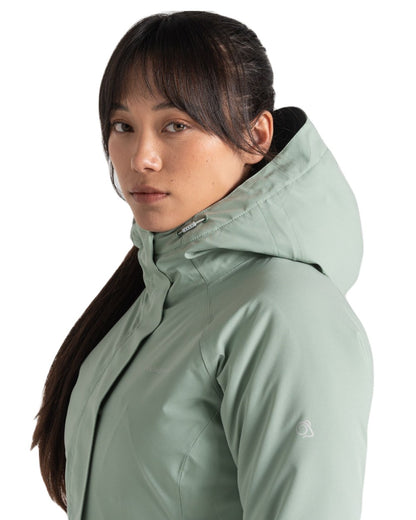 Meadow Haze Coloured Craghoppers Caldbeck Womens Waterproof Thermal Jacket On A White Background 