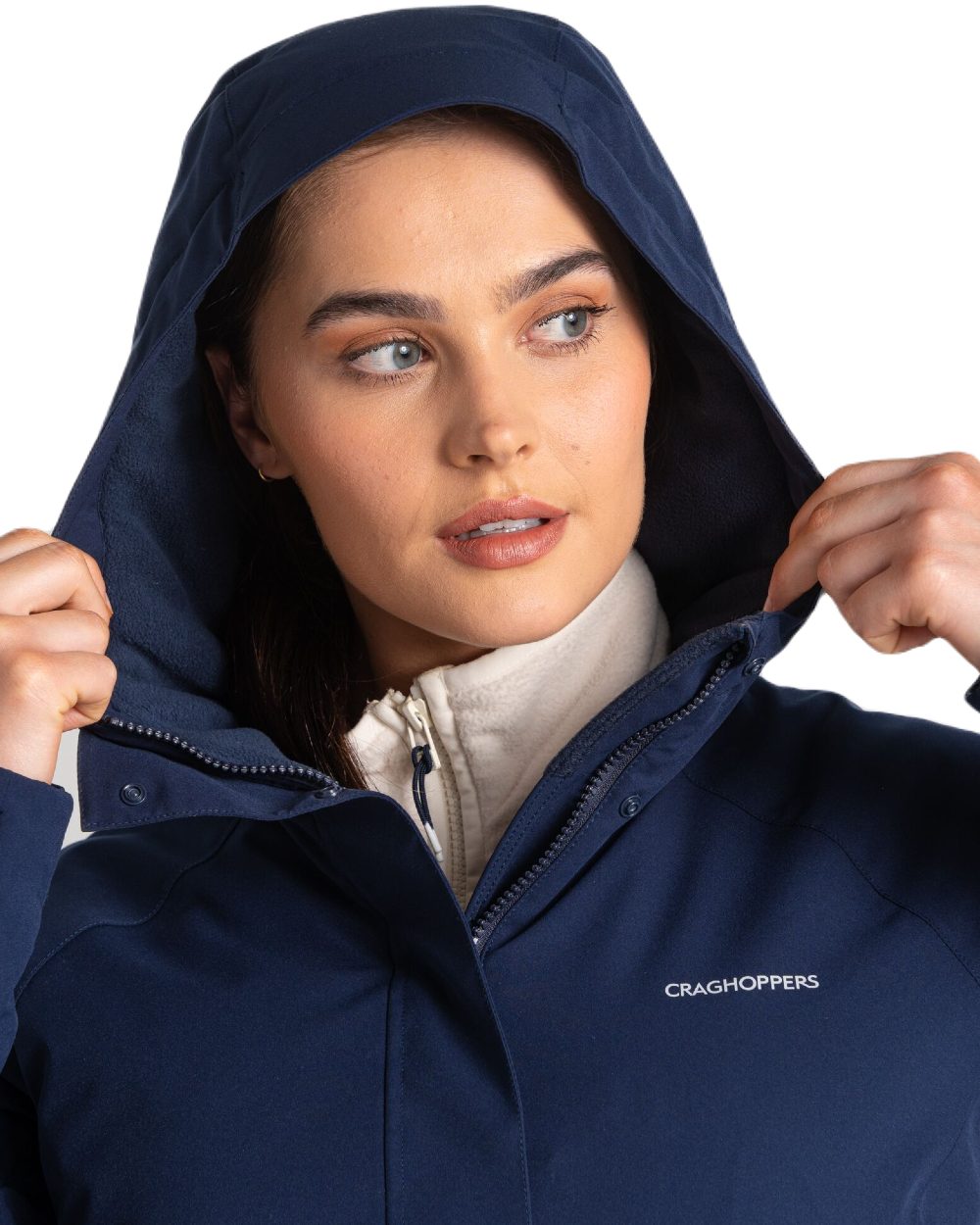 Blue Navy/Blue Navy Coloured Craghoppers Caldbeck Womens Waterproof Thermal Jacket On A White Background 