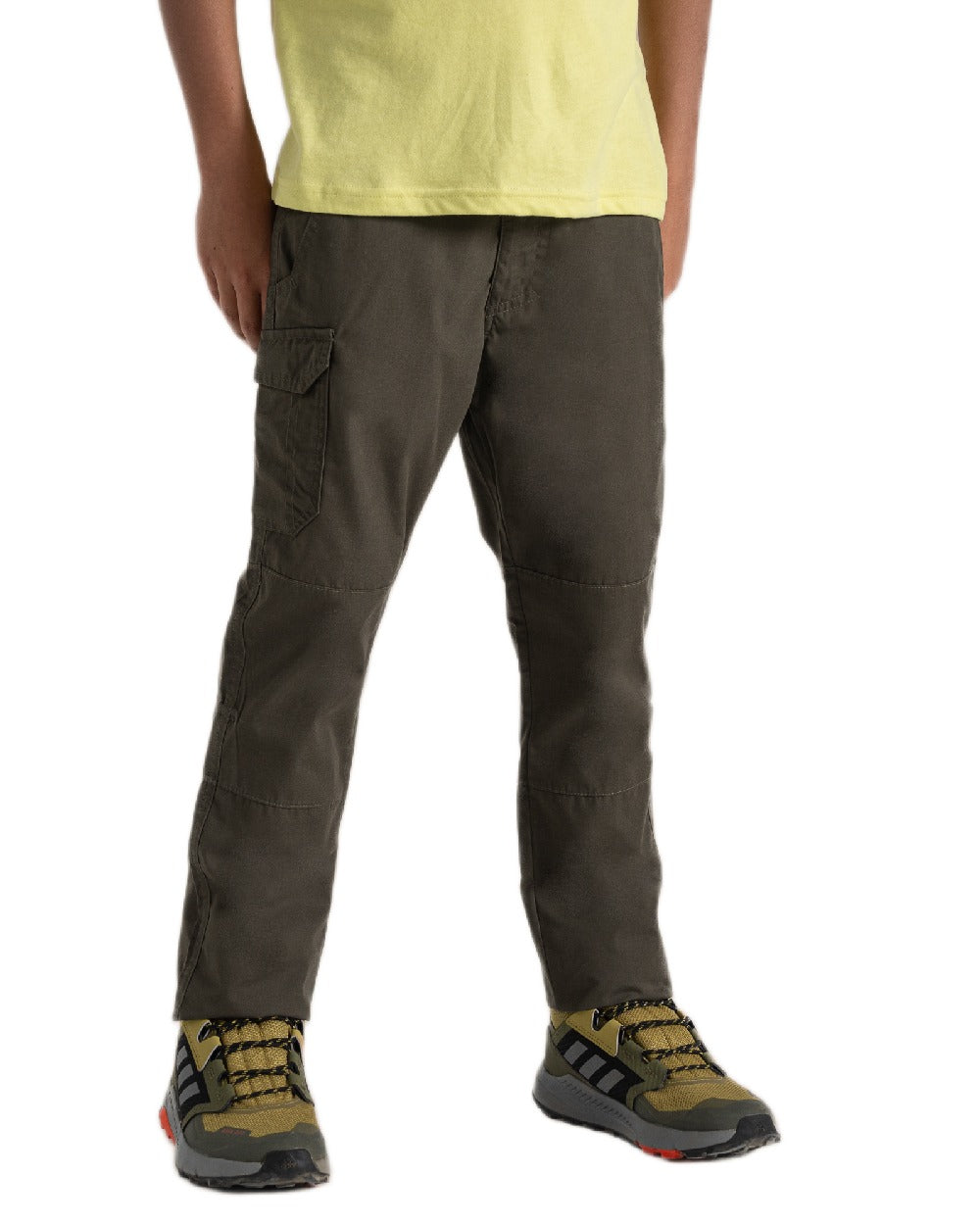 Woodland Green Coloured Craghoppers Childrens Kiwi II Trousers on White Background
